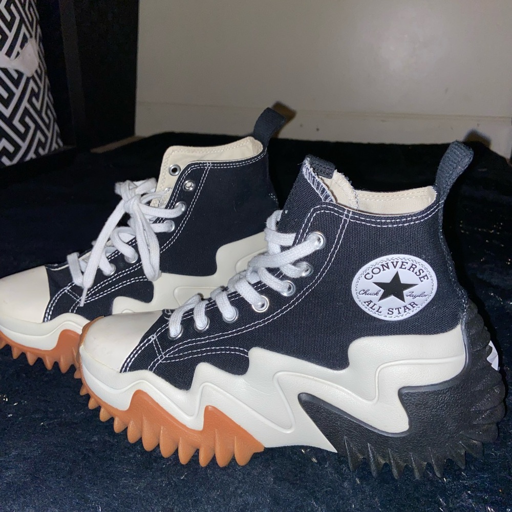 Converse Black and White High-Tops with Brown Soles